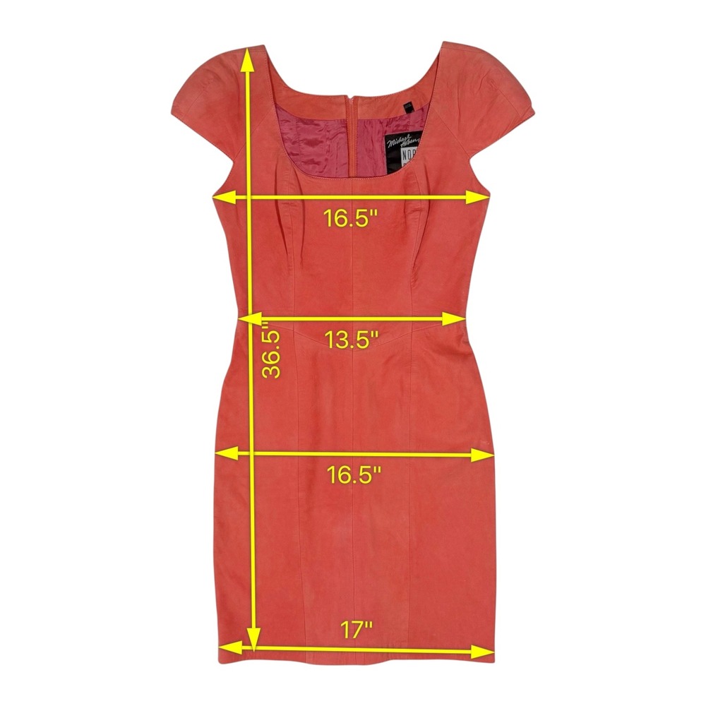 Michael Hoban North Beach Leather Mini Dress Flamingo Pink Vintage Cap Sleeve - Picture 5 of 6